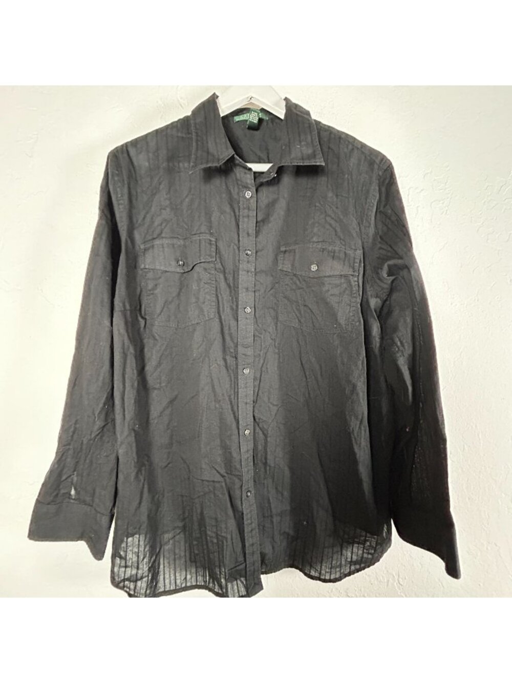Lauren Ralph Lauren Womens Long Sleeve Button-Up Shirt Size 3X Black 100% Cotton